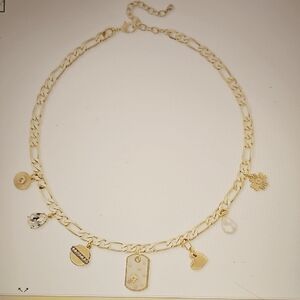 NWT On 34th Gold Tone Crystal & Imitation Pearl Mixed Charm Necklace 18"